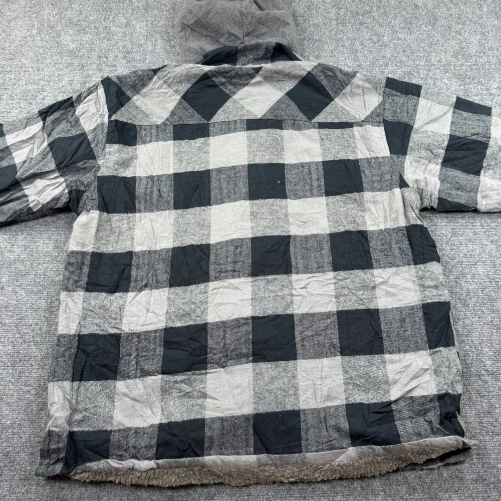 Sacred Cult Hooded Flannel Jacket XL Black Gray Sherpa Lined Buffalo Plaid Men's